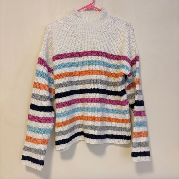 St John’s Bay Mock Neck Knit Long Sleeve Sweater White Multicolor Stripes XL - Picture 1 of 3